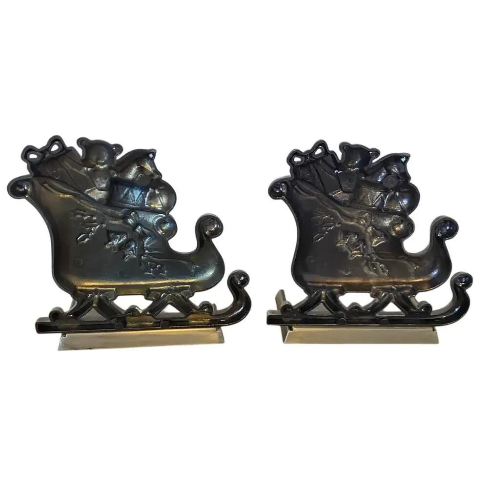 Set of 2 Santa's Sleigh Pewter Finish Christmas Stocking Hanger Hook Santa Claus